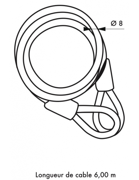 Câble antivol Twisty, vélo, abris de jardin, Ø 8, 6.00m, acier gaine PVC - THIRARD FBA