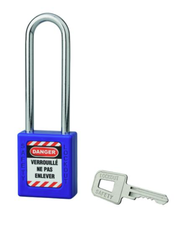 Cadenas de consignation LOTO Lockout Tagout 40 mm anse acier Ø 6 x 76 mm bleu FBA