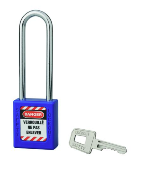 Cadenas de consignation LOTO Lockout Tagout 40 mm anse acier Ø 6 x 76 mm bleu FBA