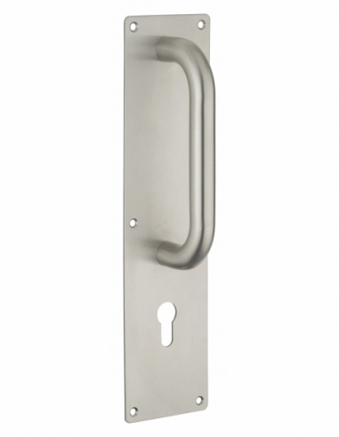 Poignée pour porte battante avec plaque inox, 300mm, pour cylindre profilé - THIRARD FBA
