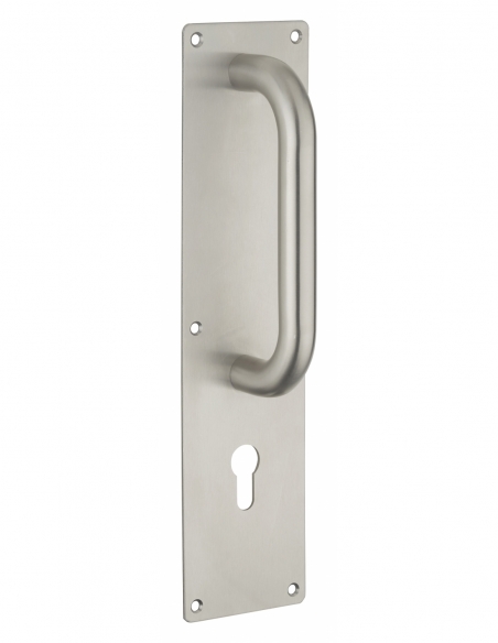 Poignée pour porte battante avec plaque inox, 300mm, pour cylindre profilé - THIRARD FBA