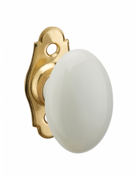 Bouton en porcelaine pour fenêtre, avec vis de pose, laiton poli et blanc - THIRARD FBA