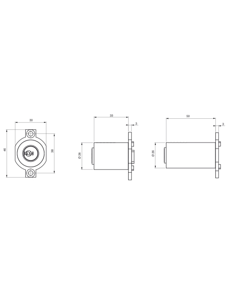 Cylindre rond adaptateur T2 FIC, 33x50mm, diamètre 26mm, 4 clés - THIRARD FBA