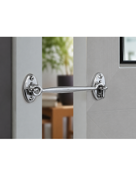 Crochet de sécurité pour porte et fenêtre chromé 150 mm - THIRARD Entrebailleurs de porte