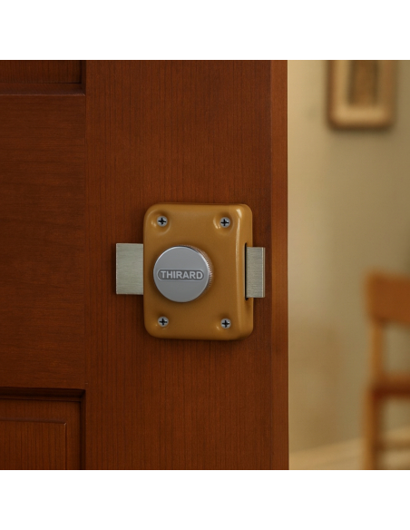 Verrou à bouton Trident pour porte intérieure, simple entrée, acier, époxy bronze - THIRARD Verrous
