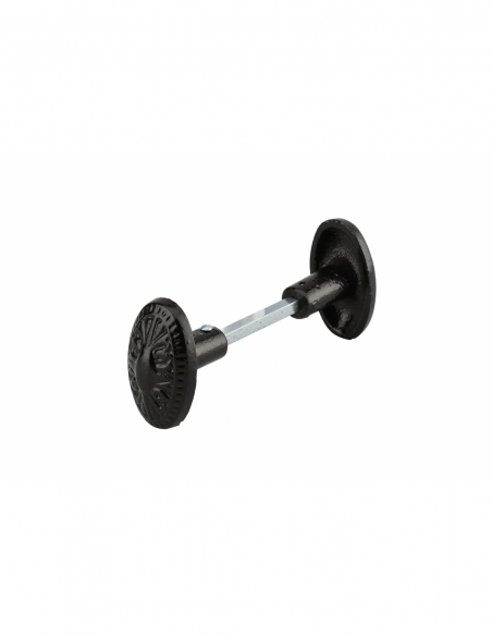 Paire de boutons ovoïdes pour porte d'entrée, carré 6x90mm, 1 portée, fonte peinte, noir - THIRARD Bouton