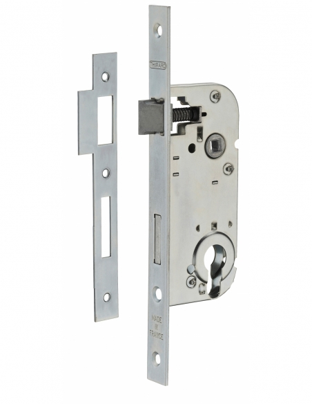 Boitier de serrure encastrable à cylindre pour porte d'entrée, axe 40mm, bouts carrés, cylindre 30x30mm, zingué - THIRARD Ser...
